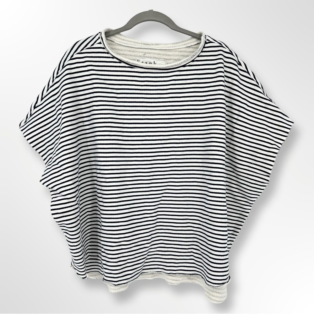 Frank & Eileen Olive Original Capelet Poncho Nautical White Navy Stripes NWOT